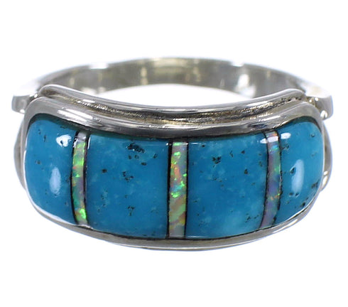 Southwest Turquoise Opal Inlay Sterling Silver Ring Size 5-3/4 GS56017
